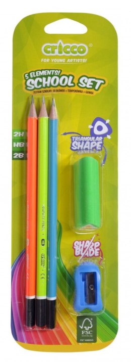 Ołówek Cricco Neonowy 3 Szt + temperówka i gumka (CR314B5) Cricco