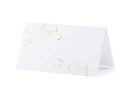 Wizytówka na stół wykonane z papieru w kolorze białym, ze złotym metalizowanym wzorem gałązek (1 op. / 10 szt.) Partydeco (WS9-0 Partydeco