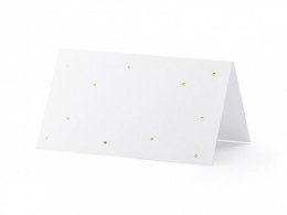 Wizytówka na stół wykonane z papieru w kolorze białym, ze złotym metalizowanym wzorem kropek (1 op. / 10 szt.) Partydeco (WS4-01 Partydeco